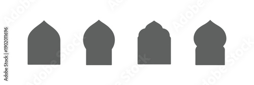 Islamic shape of door or window silhouette Arabic arch. Collection of patterns in oriental style. Frames in Arabic Muslim design for Ramadan Kareem. Vector mosque gate shape. Islamic door and window 
