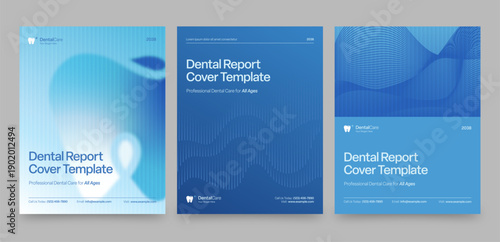 Brochure Cover Template & Front Page Design, for Blue Dental Dentist Medical Report Cover Layouts