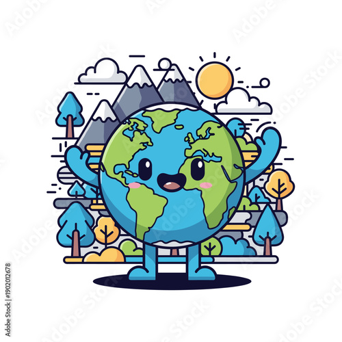 Cartoon illustration of the Earth with birds symbolizing global communication and social networks