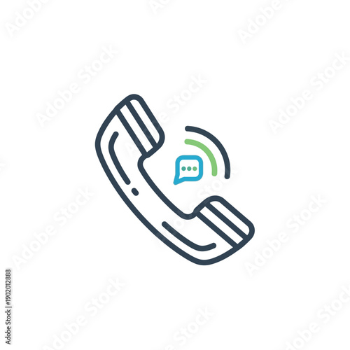 Communicating via phone call with a speech bubble, representing a conversation, conversation, discussion, and interaction