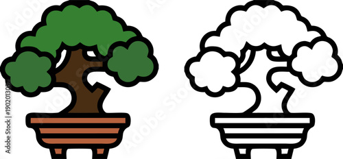 Traditional Japanese Bonsai Tree Illustration