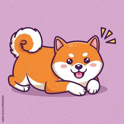 Cute Vector Illustration of a Playful Shiba Inu Dog on Light Purple Background