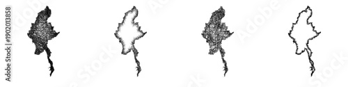 Sketch Myanmar map design set