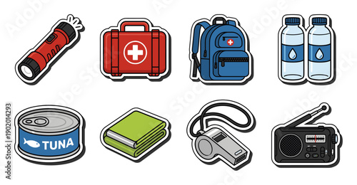 Emergency Survival Kit Sticker Set, Disaster Preparedness Icons
