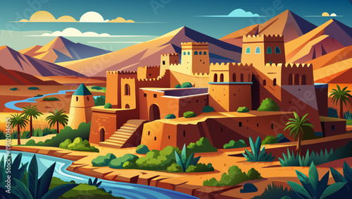 Very beautiful Kasbah Ait Ben Haddou near Ouarzazate, featuring ancient earthen architecture, desert surroundings, and timeless Berber heritage recognized as a UNESCO World Heritage Site.