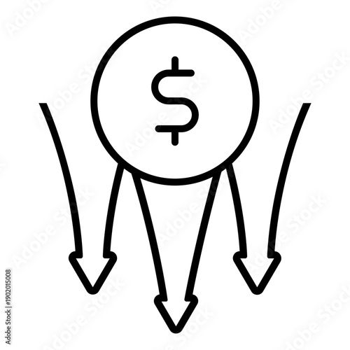 Financial losses vector icon. Revenue decline Illustration sign. Market decline symbol. Economic decline logo.