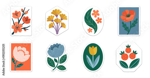 Floral Sticker Set with Modern Botanical Illustrations