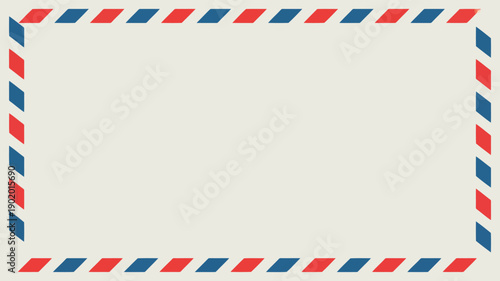 Traditional airmail envelope border with diagonal red and blue stripes surrounding a light grey central area