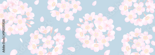 スモーキーなブルーに繊細な桜の花のベクターイラスト