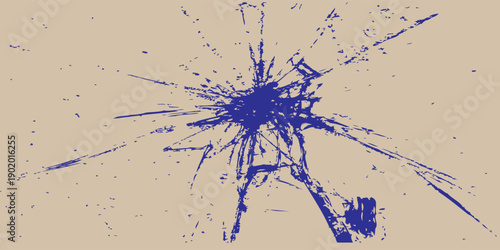 Visual depiction of a forceful impact creating a complex web of shattered glass cracks on a neutral background