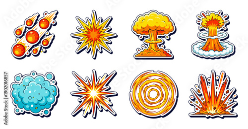 Explosion Sticker Set with Fire and Smoke Effects