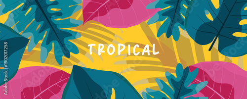 Botanical Summer abstract contemporary. Modern colorful exotic conceptual tropical floral pattern background. Abstract geometric design templates for posters, covers, wallpapers with place for text.