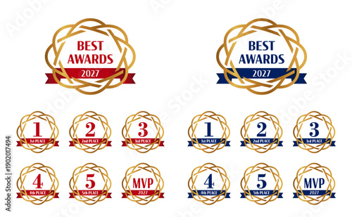 金色のフレームとリボン、ベストアワード・ロゴ
