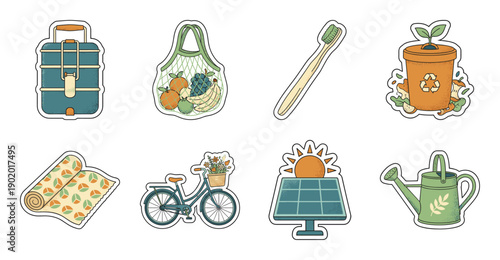 Eco Friendly Sustainable Lifestyle Sticker Set Vector