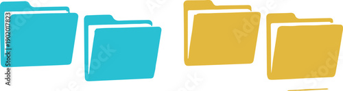 vector folder icons, cyan and yellow, for website or app UI, isolated on transparent background, png