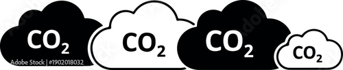 Carbon dioxide clouds, CO2 pollution icons, vector graphics for environmental concepts or infographics, isolated on transparent background, png