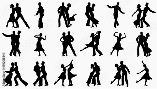 Couples dancing in various styles with dynamic movements and elegant poses