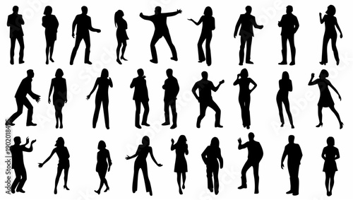 Diverse group of people in various dynamic poses and movements
