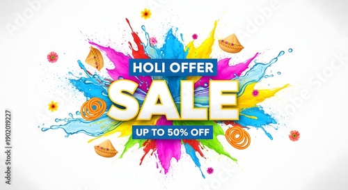 Holi Offer Sale Color Splash Banner with Festival Discounts