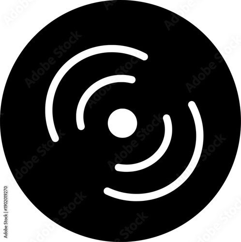 Vinyl Record Minimalist Icon with Sound Waves and Circular Glyph Style Isolated on White Background. Vinyl Record Disc Icon. Digital Compact Disc and Audio Frequency Symbol. Circular Signal Broadcast 