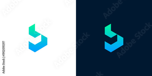 Modern abstract letter B logo design with a gradient color scheme on a white and dark background