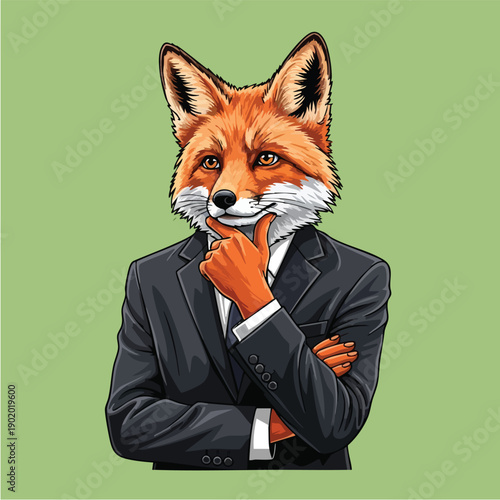 Sophisticated Fox in Business Suit Pondering Thoughtfully.