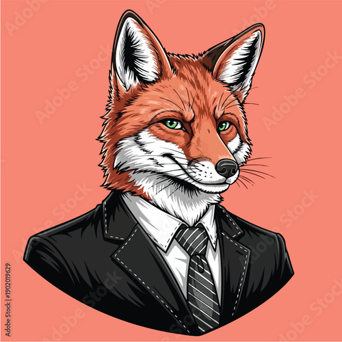 Sophisticated Fox in a Suit with a Striped Tie.