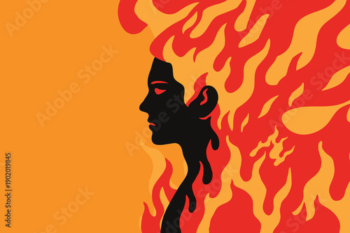 anger - angry management concept, person in fire flame , vector art