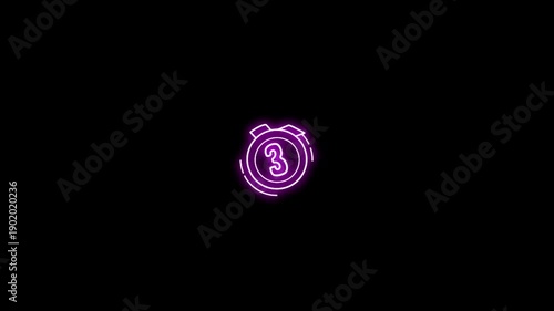 Glowing Neon Bronze Medal Sign Animation, Third Place Award Symbol on Dark Background, Futuristic Light Outline Motion Graphics, 4K Loop Video