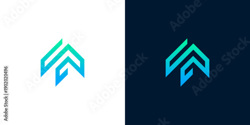 Modern Abstract Geometric Logo Design Featuring an Upward Arrow Shape in Blue and Green Gradient