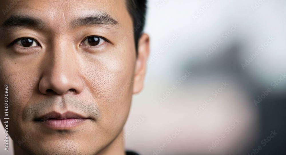 Fototapeta premium Young Asian man closeup portrait.
