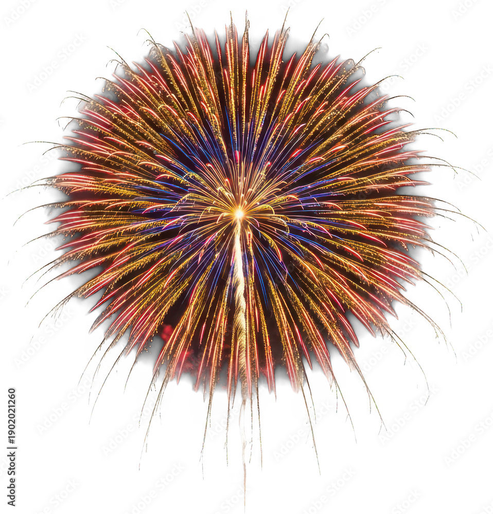 Obraz premium Golden firework png Colorful explosion cutout Sparking pyrotechnics png Festive burst cutout Bright sparkler png Vibrant firecracker cutout isolated transparent background image