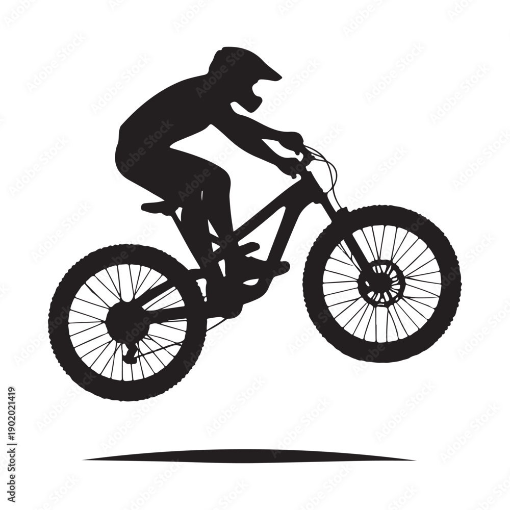 Naklejka premium mountain bike jump vector silhouette clip art logo design illustration. abstract mountain bike icon collection 