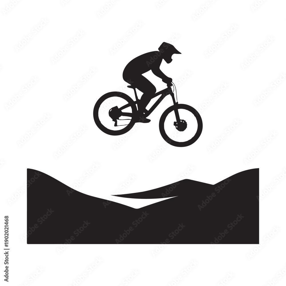 Naklejka premium mountain bike jump vector silhouette clip art logo design illustration. abstract mountain bike icon collection 