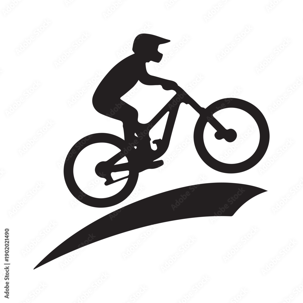Obraz premium mountain bike jump vector silhouette clip art logo design illustration. abstract mountain bike icon collection 