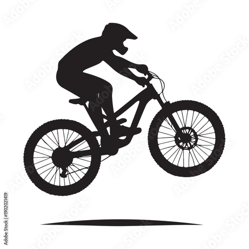 mountain bike jump vector silhouette clip art logo design illustration. abstract mountain bike icon collection
