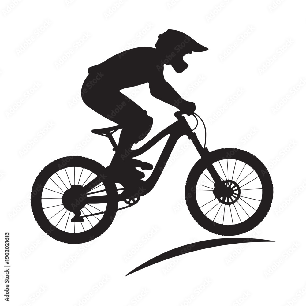 Naklejka premium mountain bike jump vector silhouette clip art logo design illustration. abstract mountain bike icon collection 