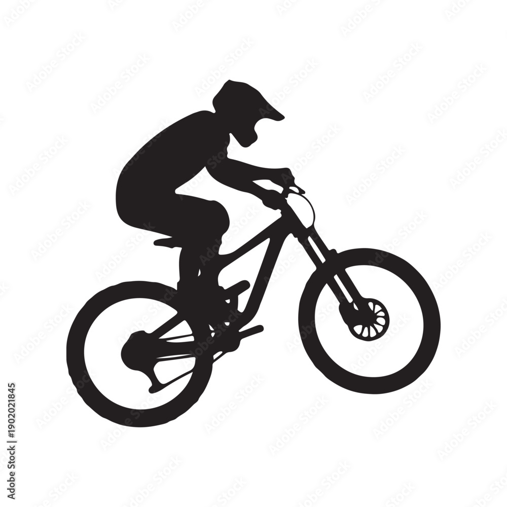 Naklejka premium mountain bike jump vector silhouette clip art logo design illustration. abstract mountain bike icon collection 