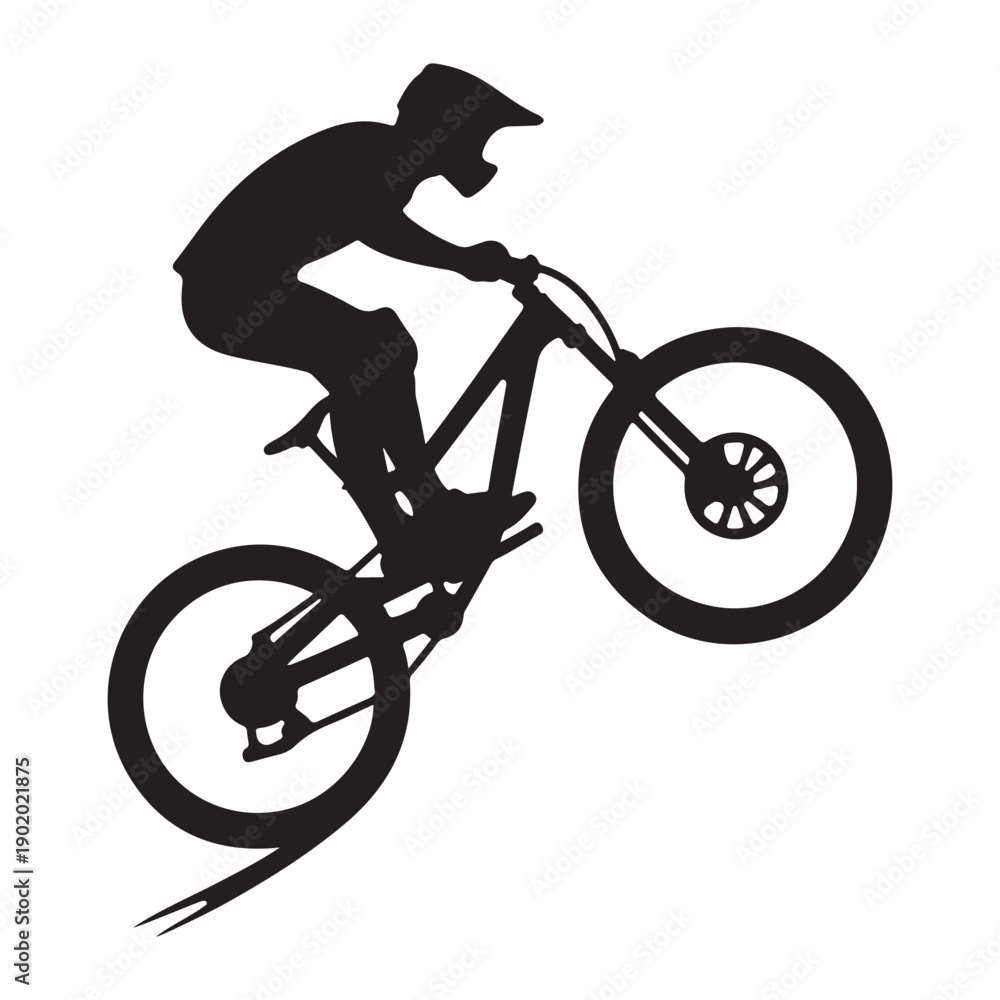 Obraz premium mountain bike jump vector silhouette clip art logo design illustration. abstract mountain bike icon collection 