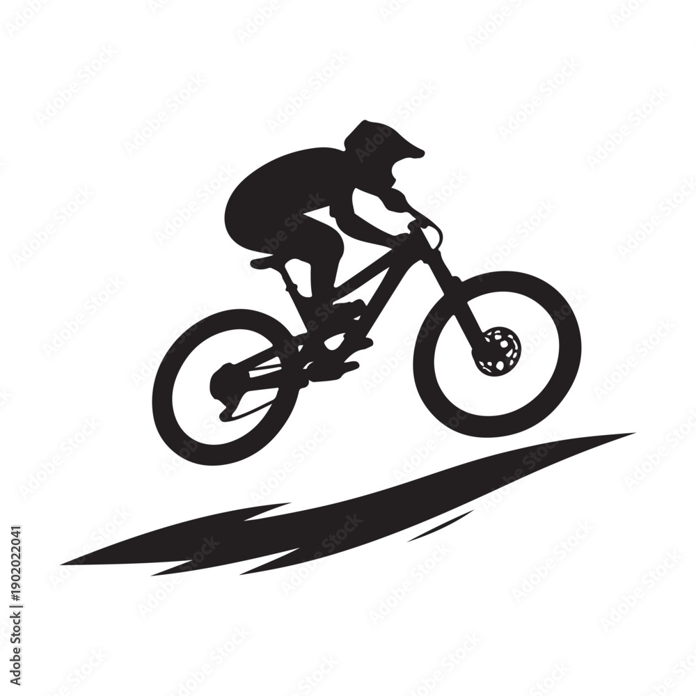 Naklejka premium mountain bike jump vector silhouette clip art logo design illustration. abstract mountain bike icon collection 