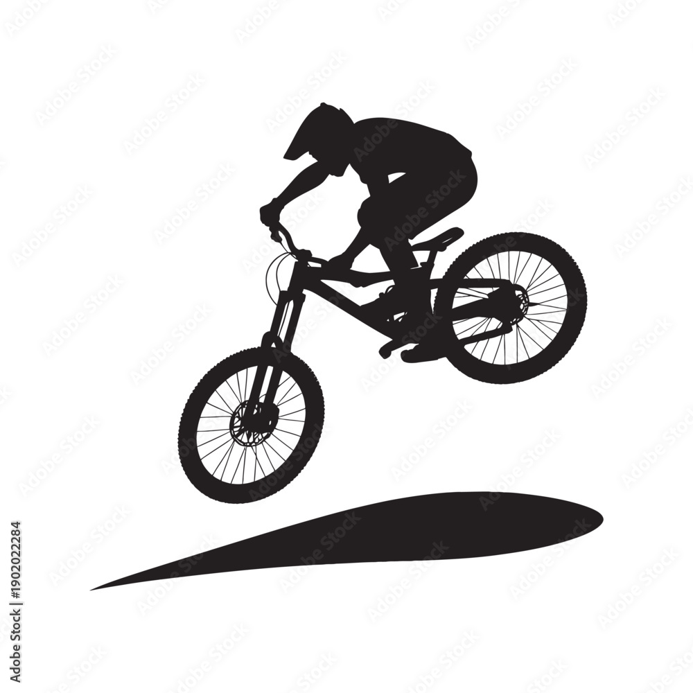 Naklejka premium mountain bike jump vector silhouette clip art logo design illustration. abstract mountain bike icon collection 