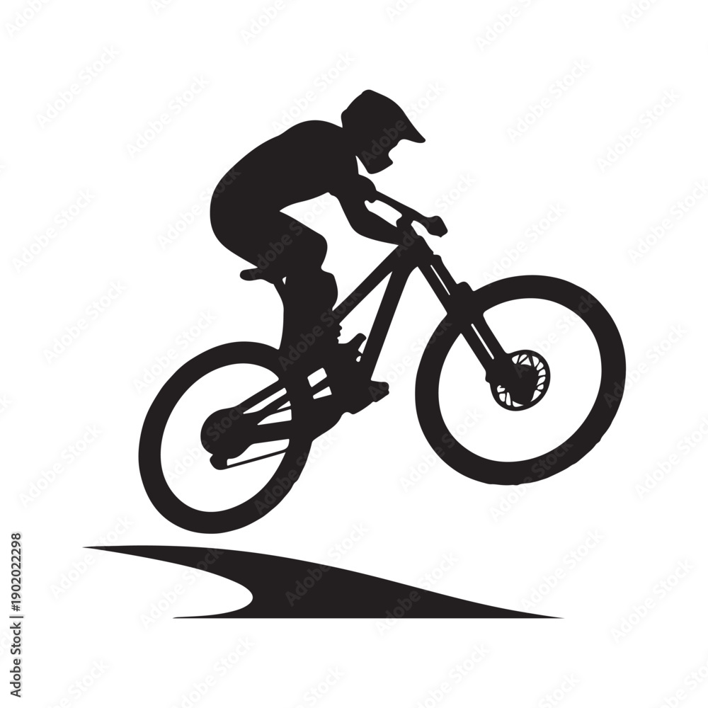 Naklejka premium mountain bike jump vector silhouette clip art logo design illustration. abstract mountain bike icon collection 