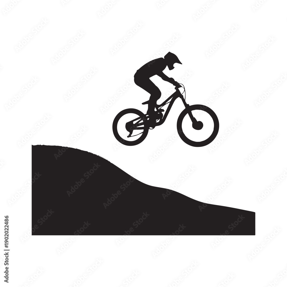 Obraz premium mountain bike jump vector silhouette clip art logo design illustration. abstract mountain bike icon collection 