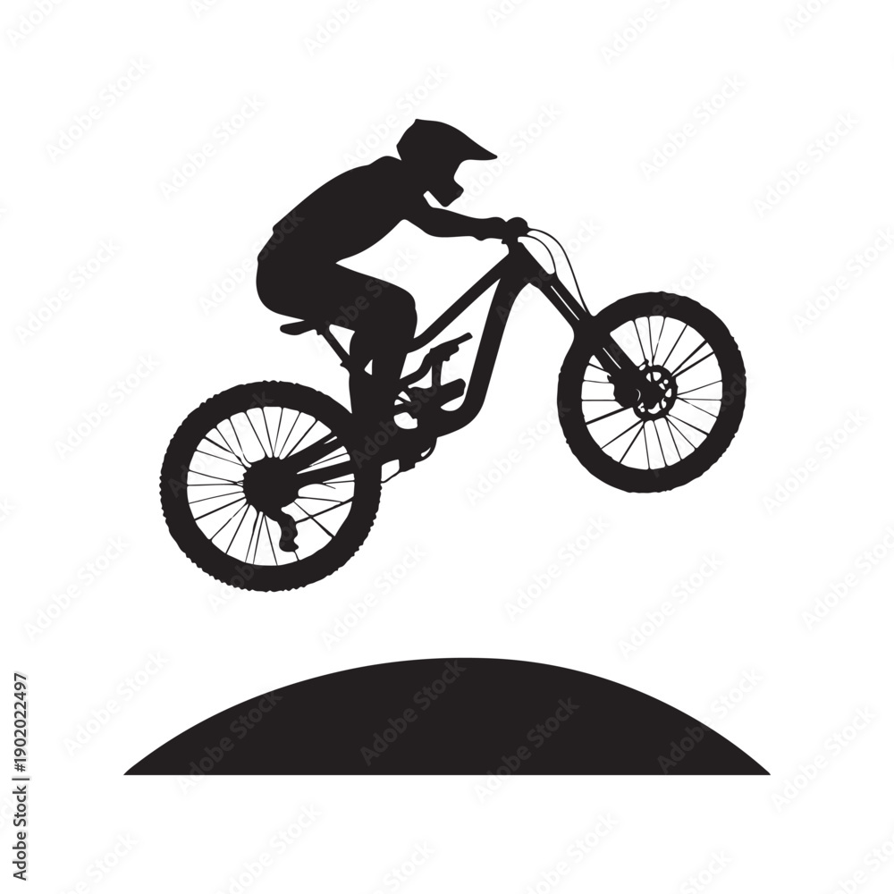 Naklejka premium mountain bike jump vector silhouette clip art logo design illustration. abstract mountain bike icon collection 