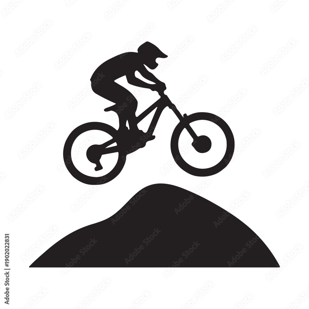 Obraz premium mountain bike jump vector silhouette clip art logo design illustration. abstract mountain bike icon collection 