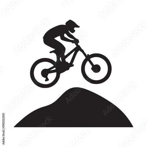 mountain bike jump vector silhouette clip art logo design illustration. abstract mountain bike icon collection
