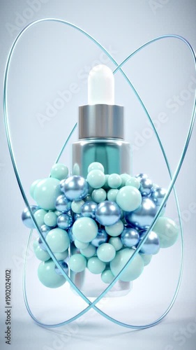 Wallpaper Mural Abstract Cosmetic Serum Bottle with Floating Spheres, 3D Animation Torontodigital.ca