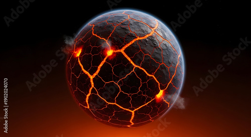 Glowing Orange Cracked Sphere with Energy.