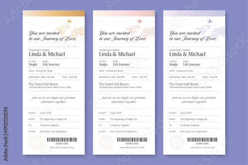 Wedding Boarding Pass Invitation Template for Destination Weddings, Airline Ticket RSVP Card Invite