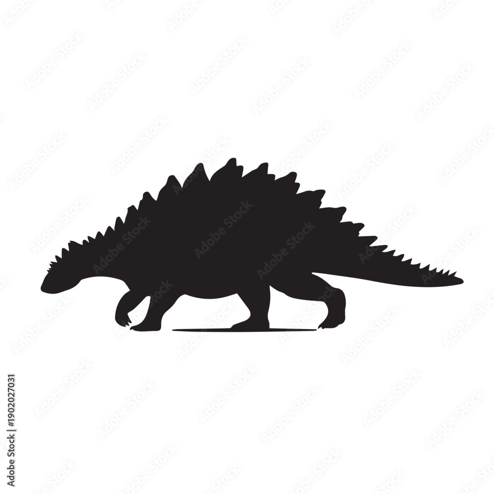 Fototapeta premium Vector black ankylosaurus silhouette dinosaur isolated on white background.